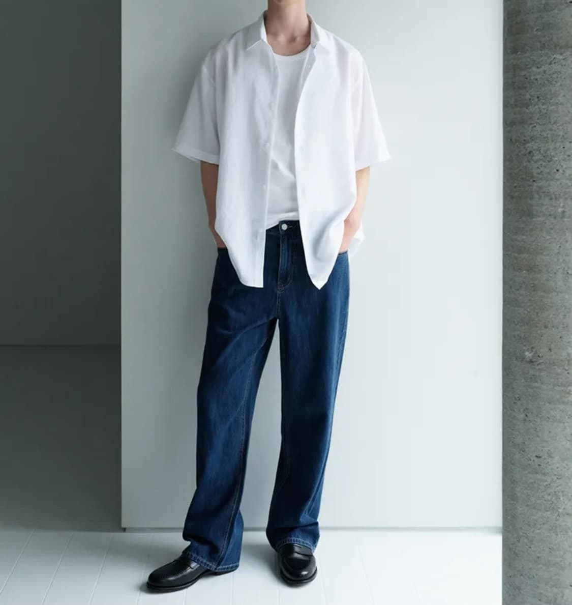 (26)무신사 린넨 라이크 와이드 데님 팬츠 미디엄인디고 상품이미지1