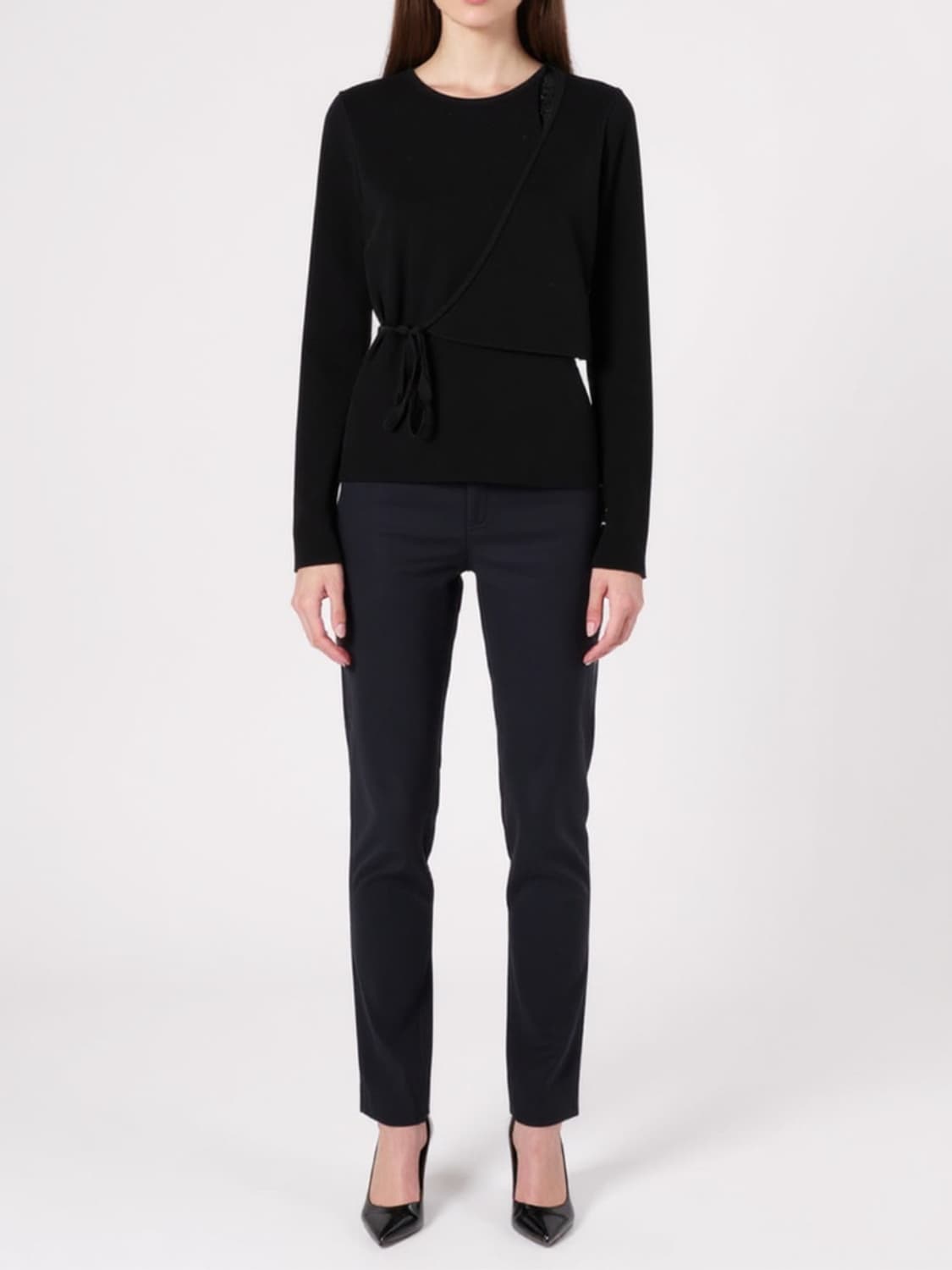 더일마 스웨터 디테일 니트 긴팔티 블랙 상품이미지5