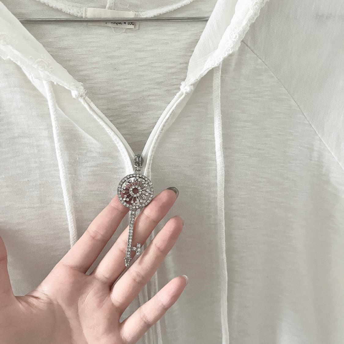 white lace half hood zip-up 상품이미지3