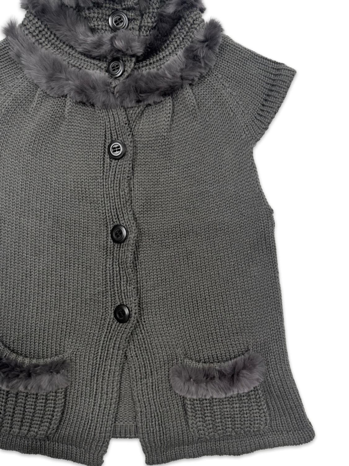 빈티지 다크 그레이 퍼 캡소매 니트 상품이미지2