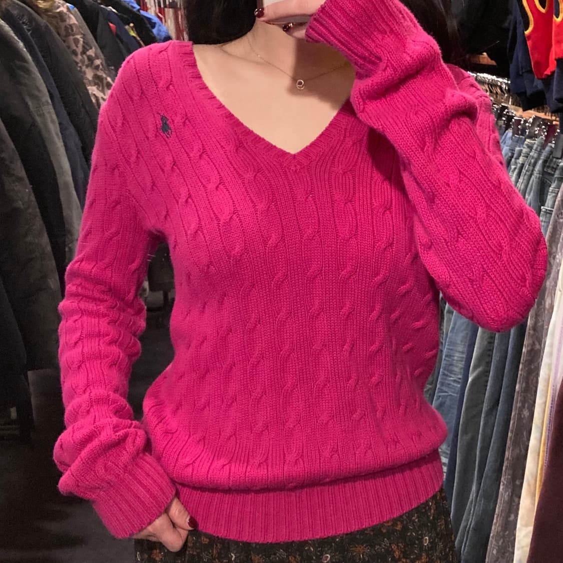 [IM] 폴로 랄프로렌 딥핑크 브이넥 케이블 니트 상품이미지4