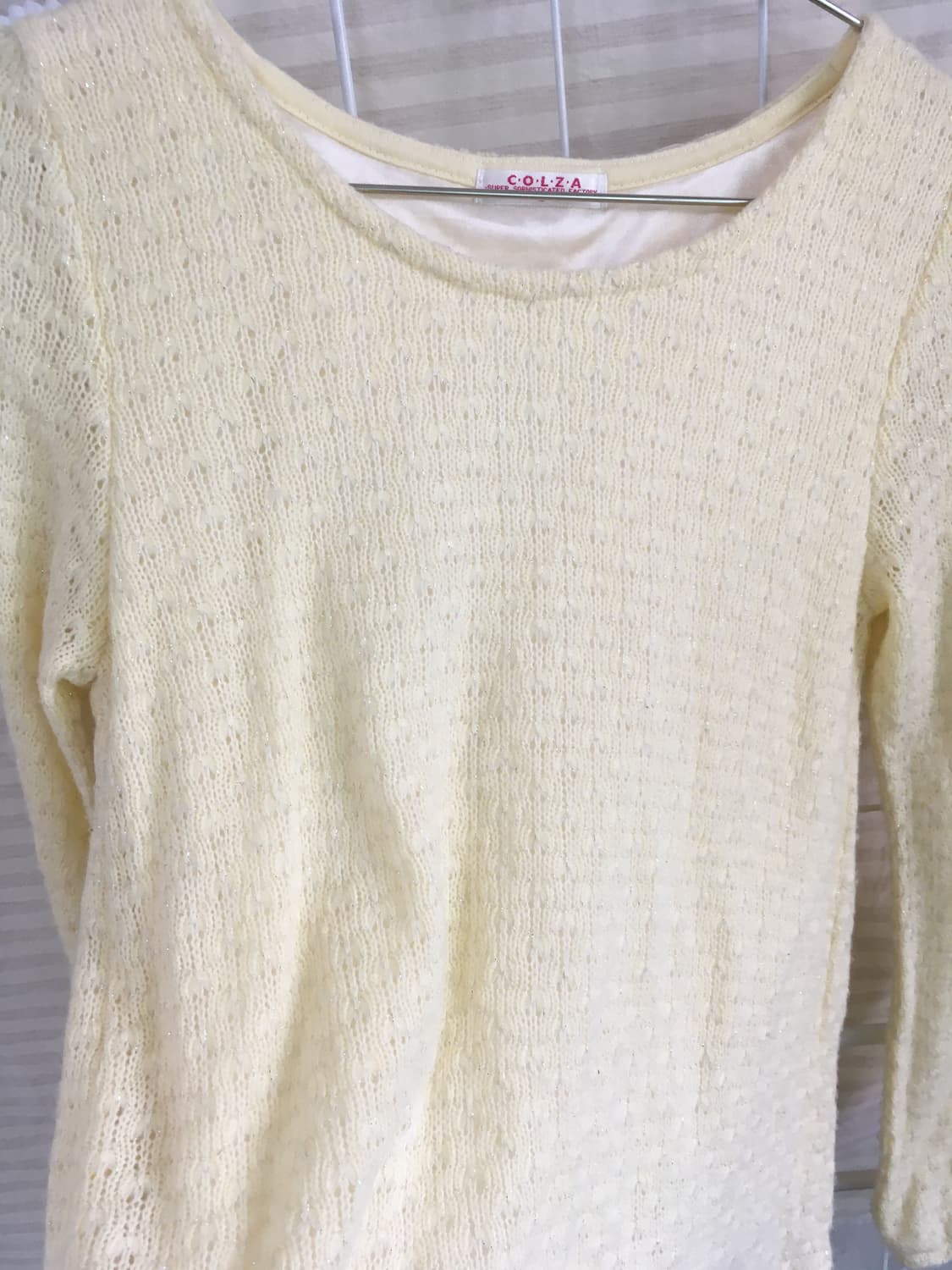 jpn vintage 로걀 페일 옐로우 프릴 레이스 바선생 리본 니트 상품이미지3