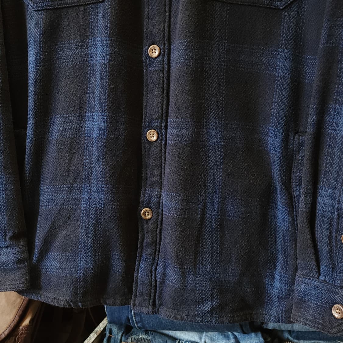 90s 아메리칸 빈티지 체크셔츠 헤비 플란넬 워크셔츠 다크 블루 2xl 상품이미지8