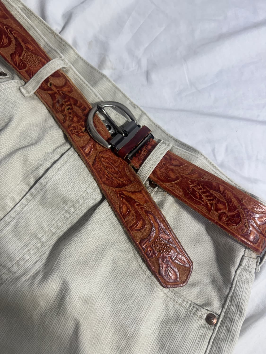 빈티지 카빙 레더 벨트 웨스턴 상품이미지3