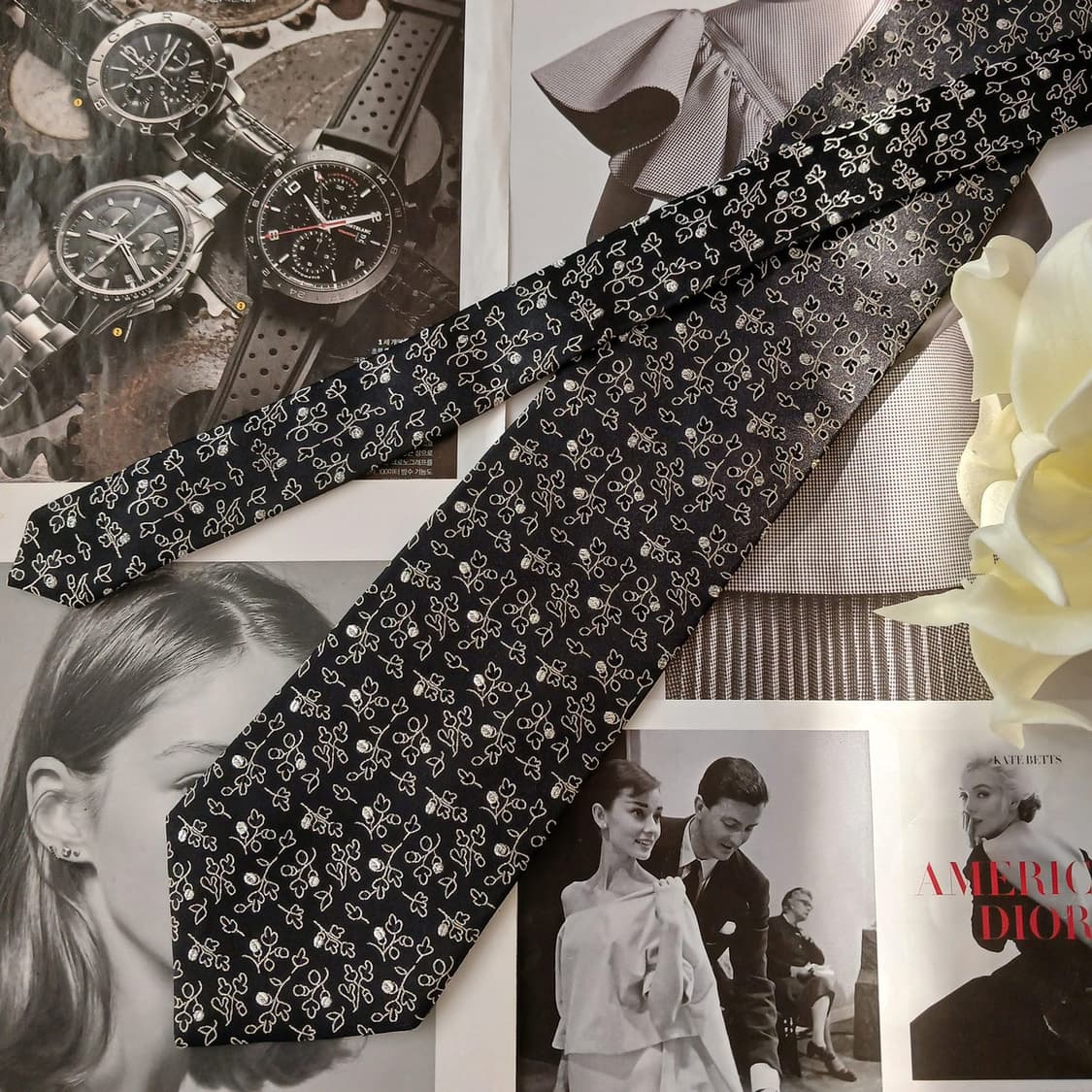 소니아리키엘 실크 플로럴 자카드 넥타이 9.9cm A+등급 A19022
 상품이미지3