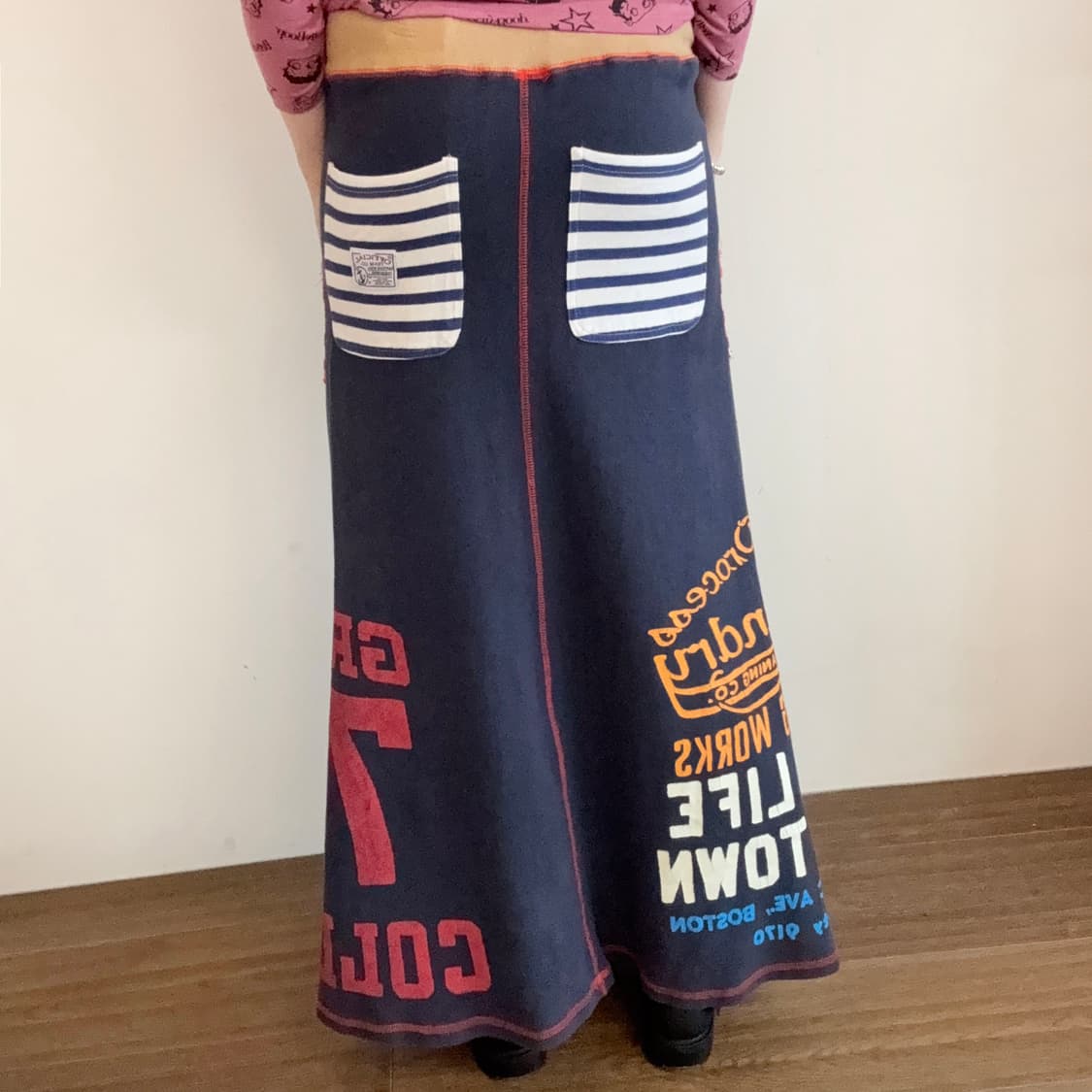 Workers Patchwork Sweat Long Skirt 상품이미지2