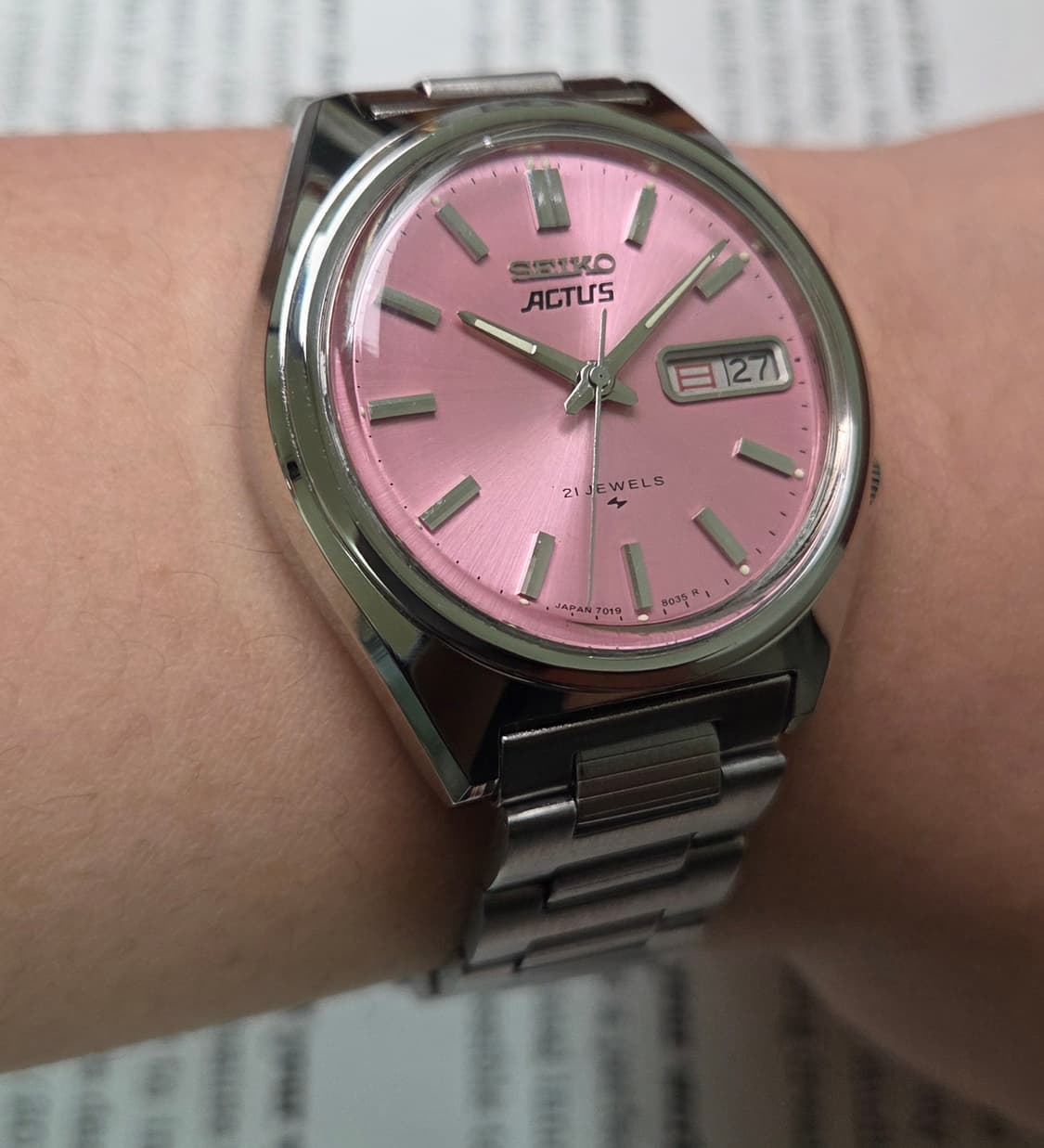 빈티지 세이코 액투스 한자 데이데이트 캔디핑크 7019 오토매틱 브레이슬 상품이미지10