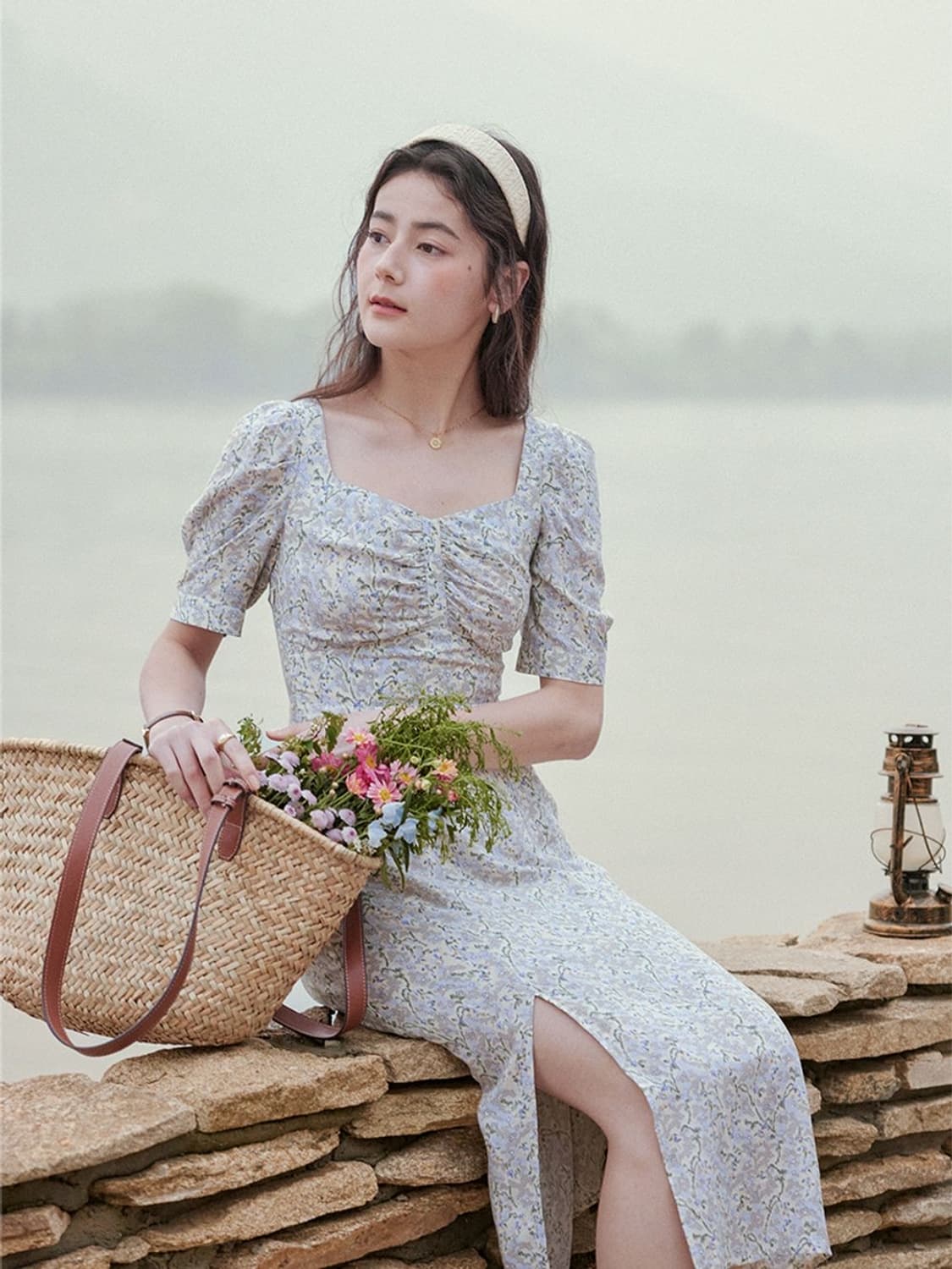 르니나 스퀘어넥 플라워 드레스 바이올렛 사나 원피스 상품이미지4