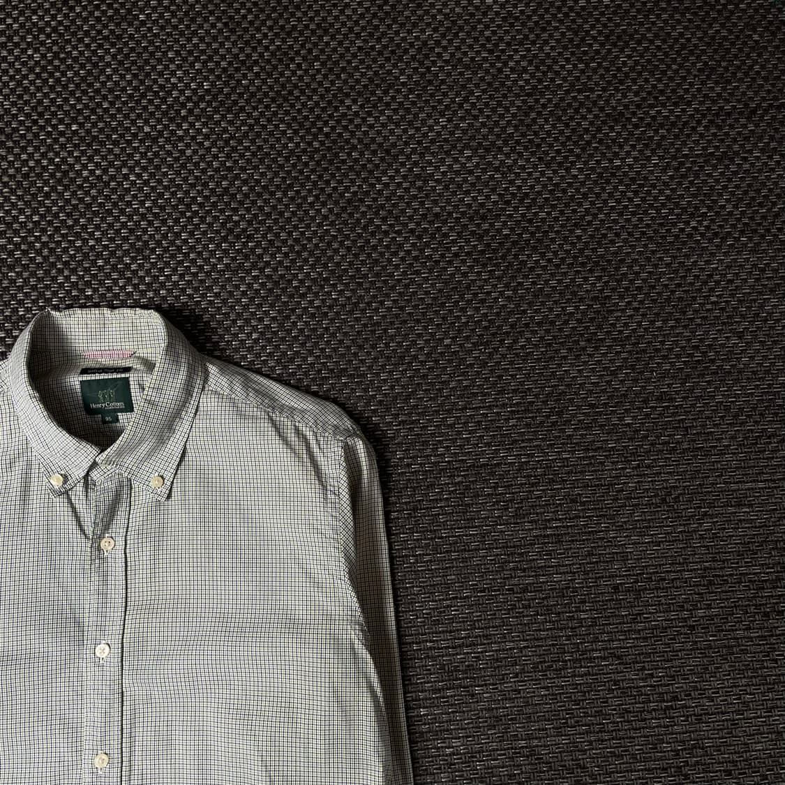 헨리코튼 연두 마이크로 체크 긴팔 셔츠 이탈리안 슬림핏 95 상품이미지3