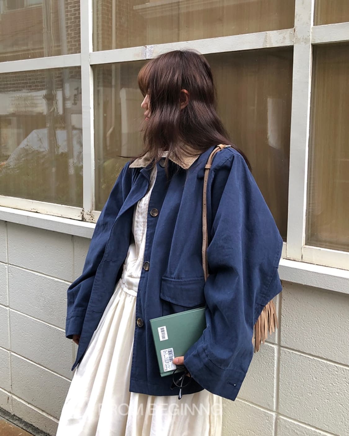 프롬비기닝 보이 코듀로이 카라 빈티지 워크 야상 자켓 점퍼 네이비 상품이미지2