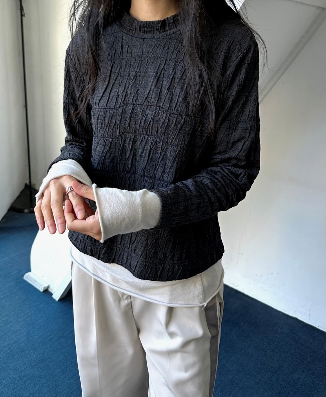 Volume pattern fabric stretched top 상품이미지2