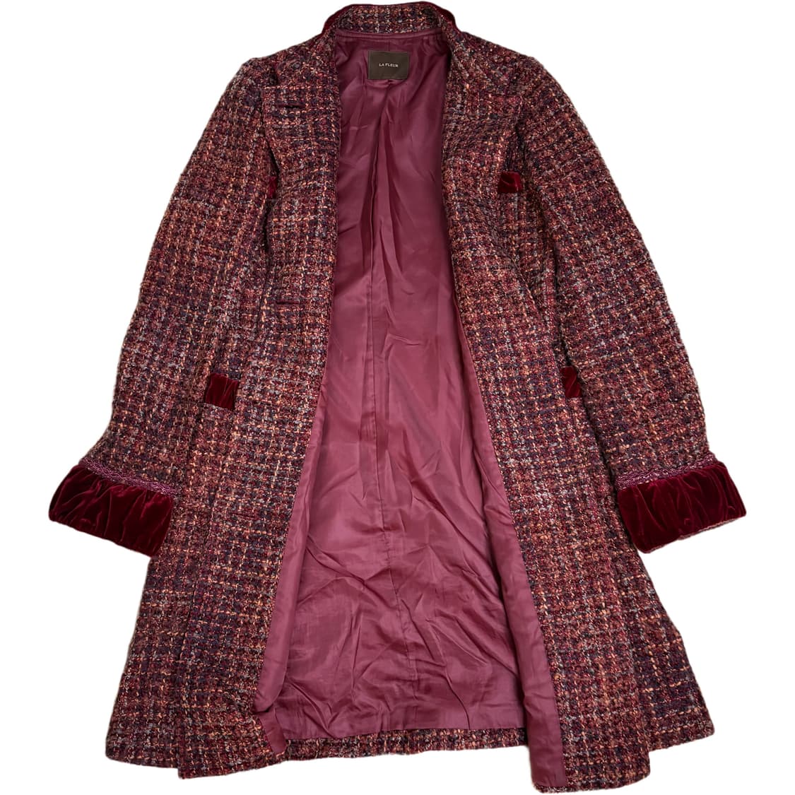 빈티지 다크레드벨벳 포인트 트위드 롱자켓/코트 상품이미지5