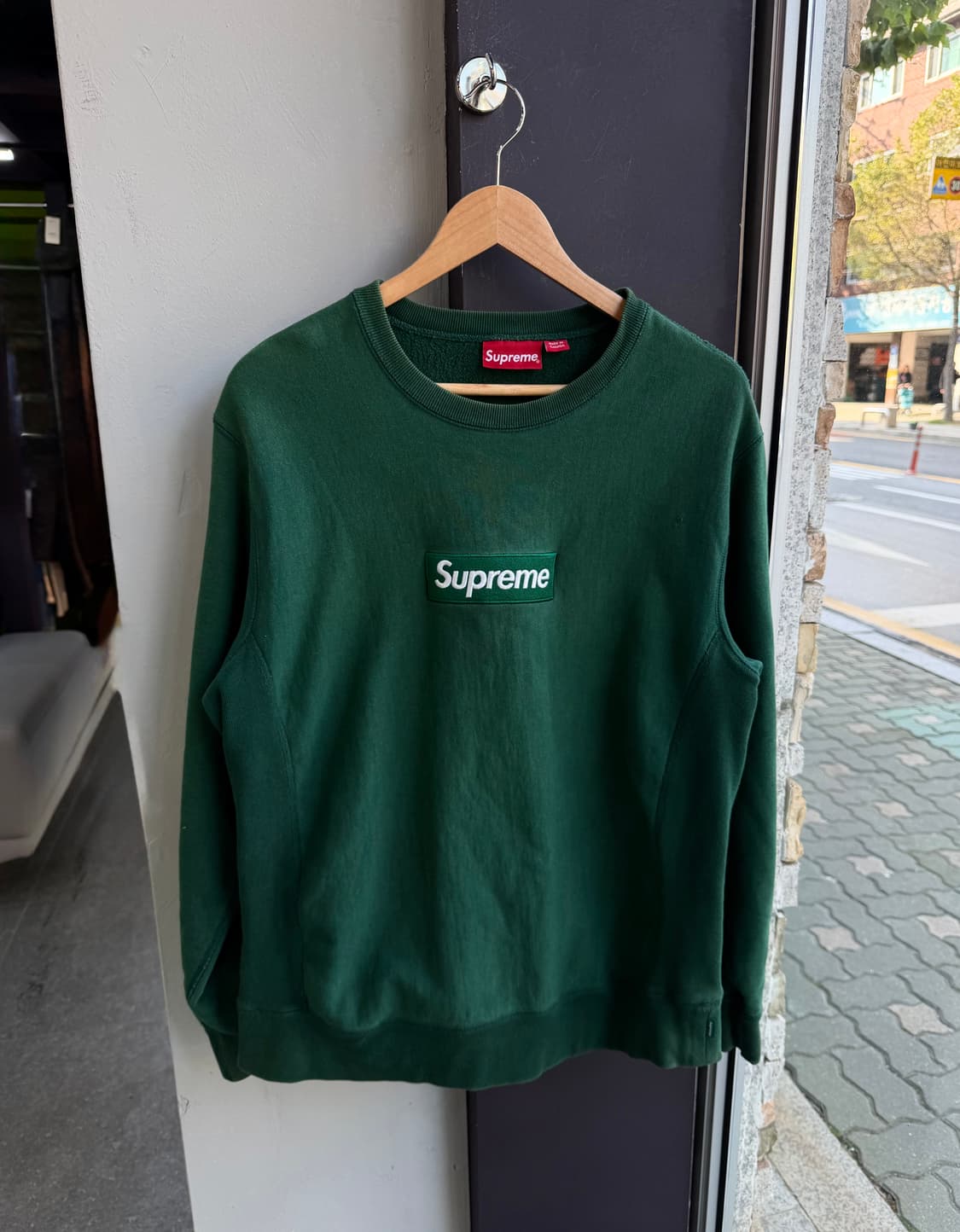 L/ 슈프림 박스로고 크루넥 맨투맨 다크그린 상품이미지4
