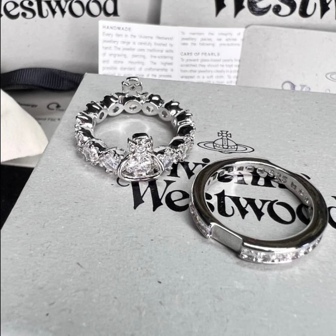 비비안웨스트우드 아카이브 크리스탈 큐빅 orb 2 단 레이어링 반지 상품이미지7