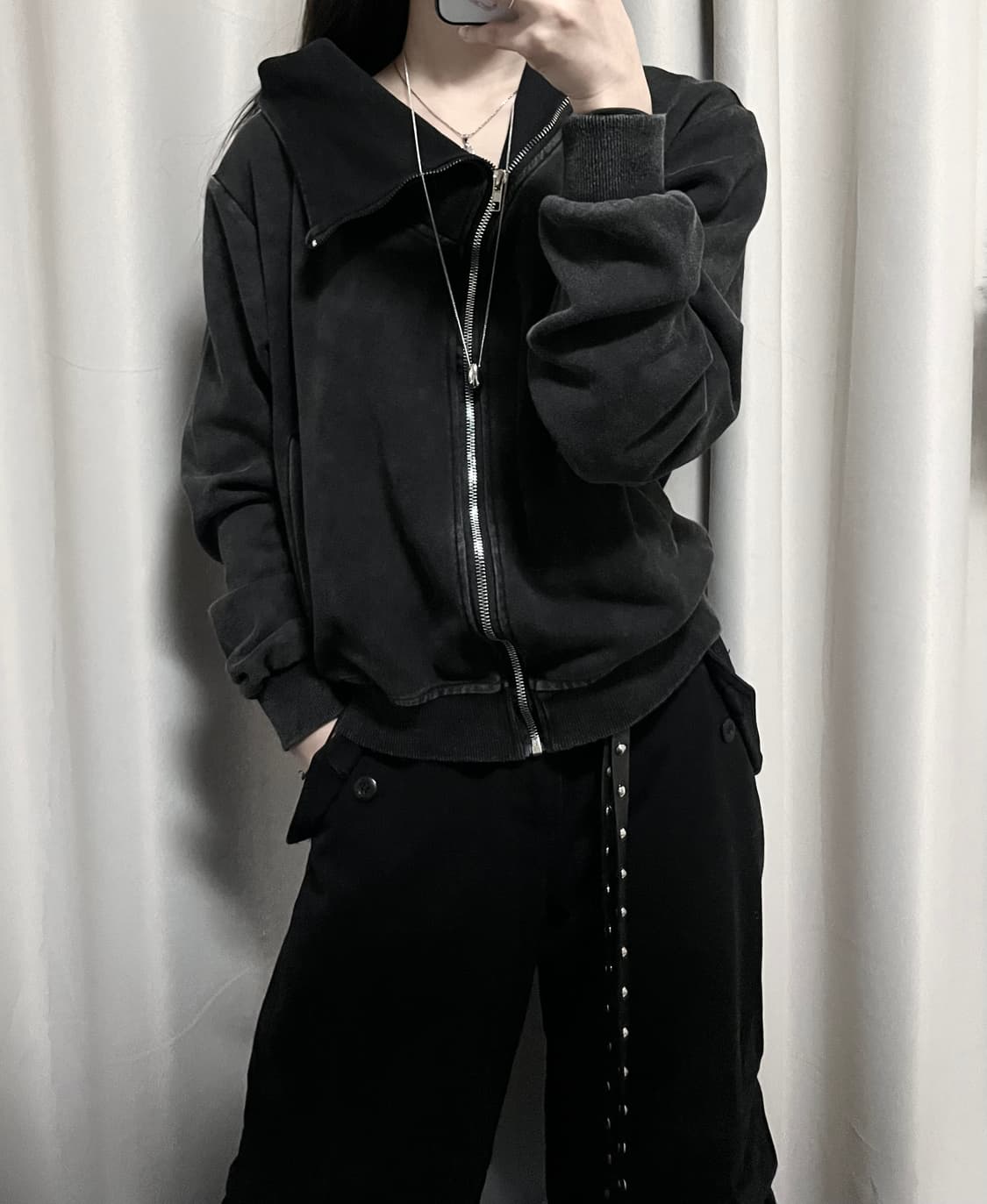 빈티지 하이넥 워싱 투웨이 후드집업 상품이미지2