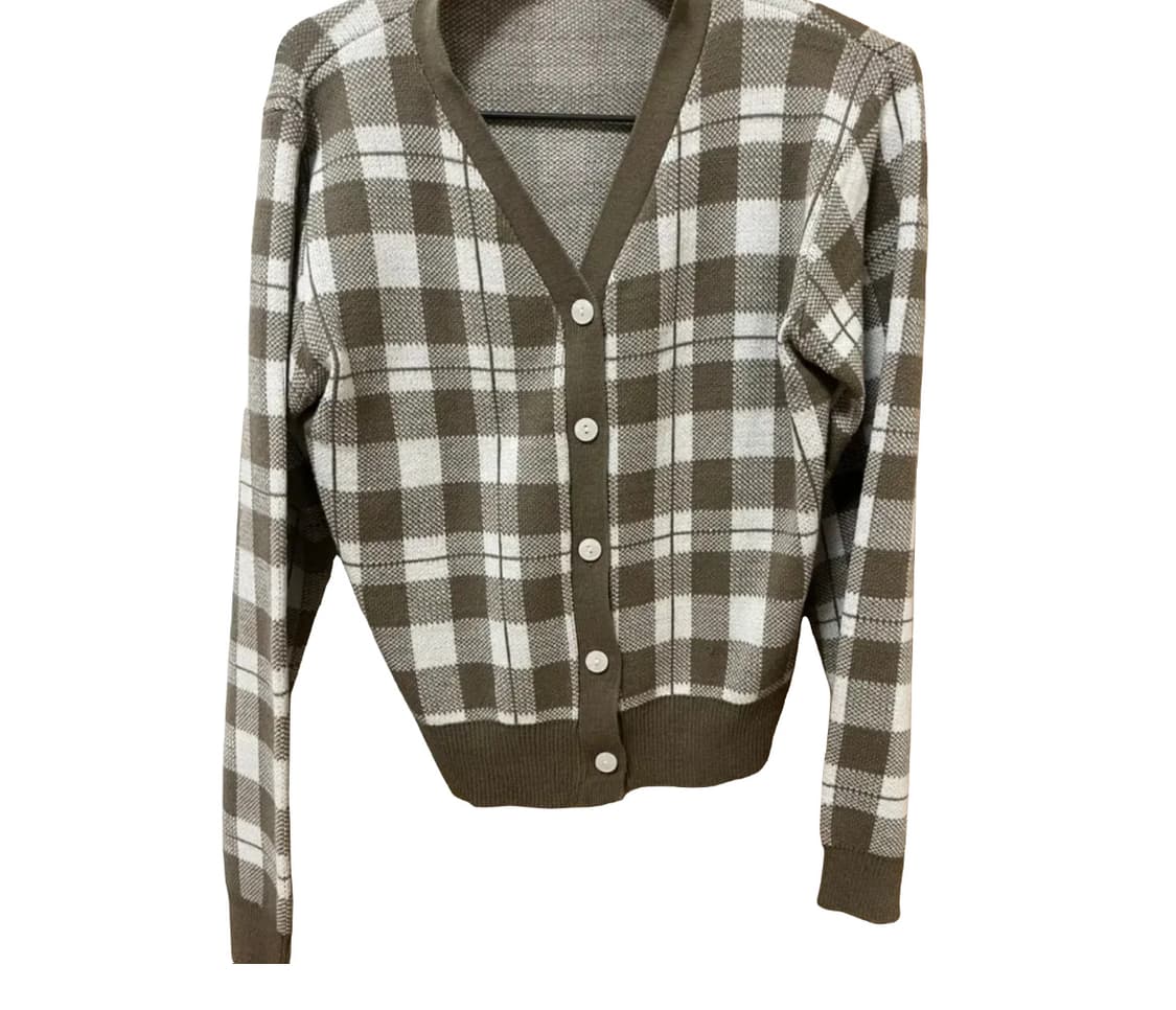 브라운 체크 패턴 브이넥 가디건 상품이미지1