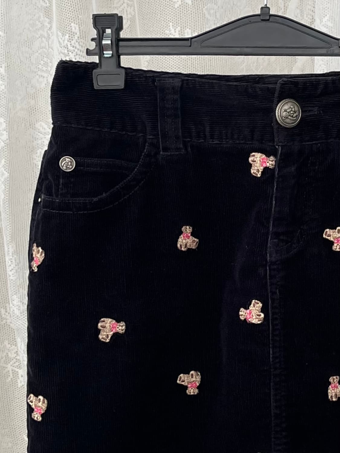 M) 티니위니 테디베어 코듀로이 스커트 블랙 상품이미지3