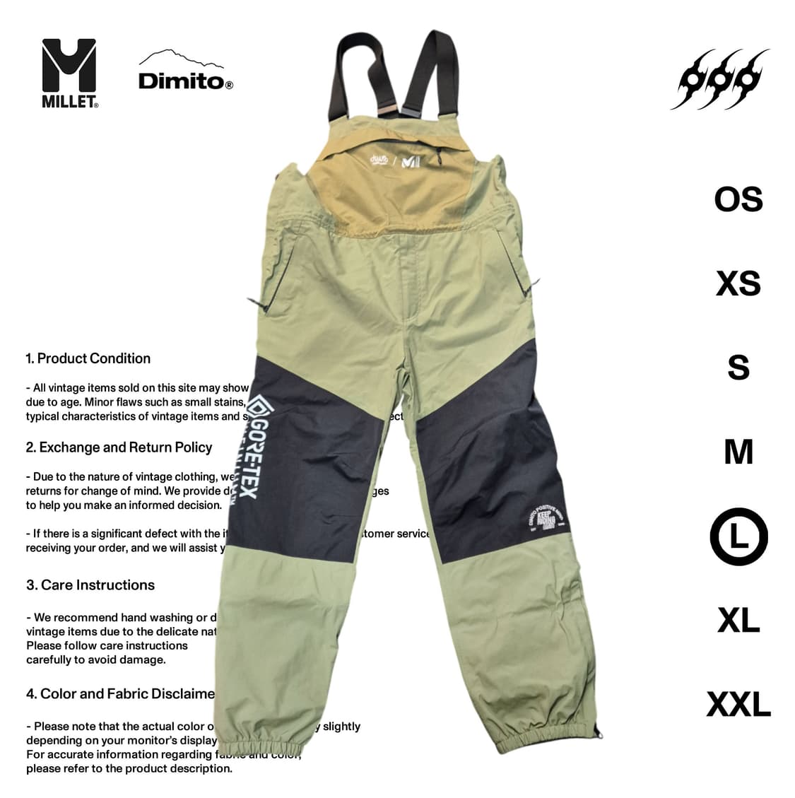 밀레 X 디미토 고어텍스 인피니움 L사이즈 스키팬츠 상품이미지1