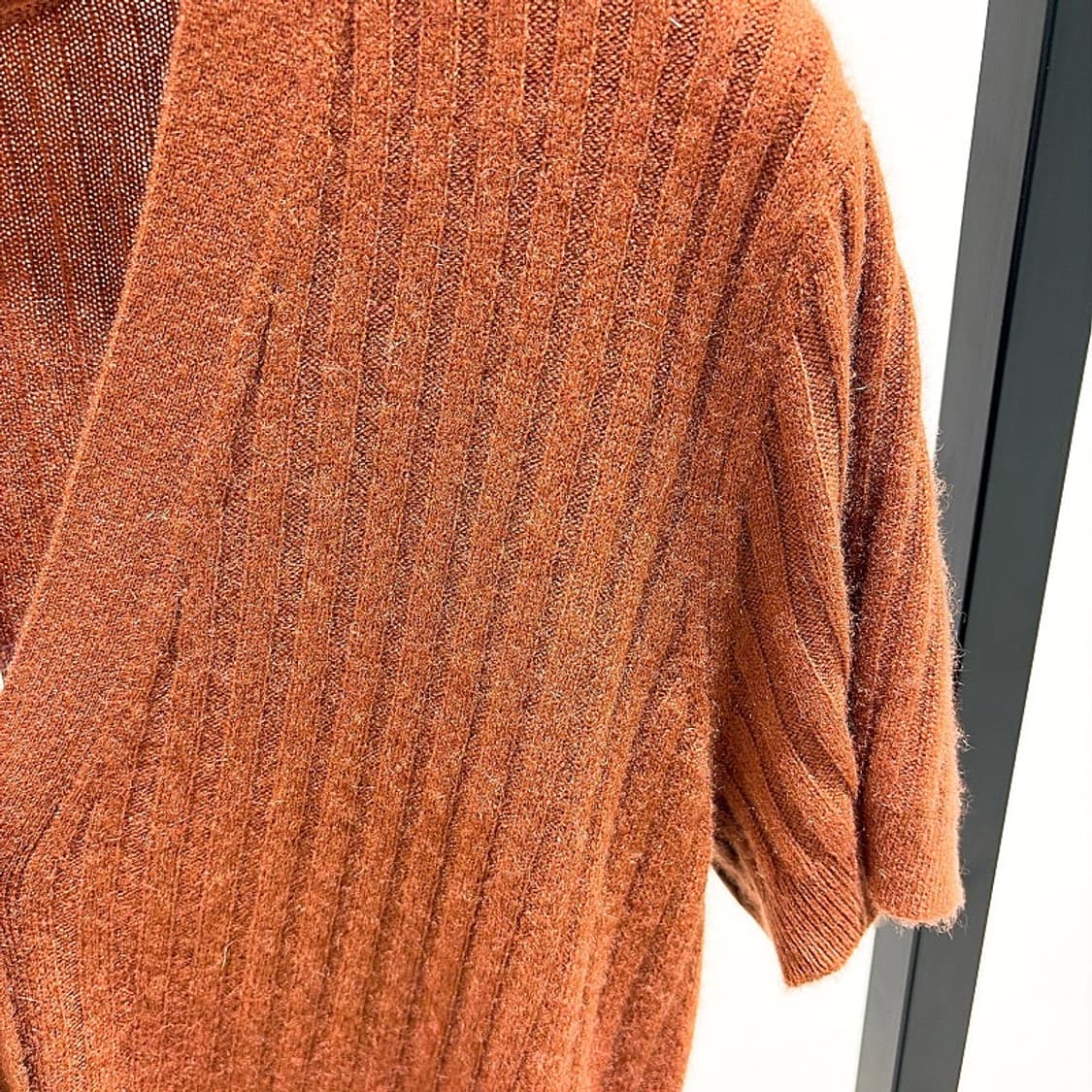 (정품/새상품) 제임스펄스 여성 브라운 캐시미어 립 숏슬리브 가디건 상품이미지2