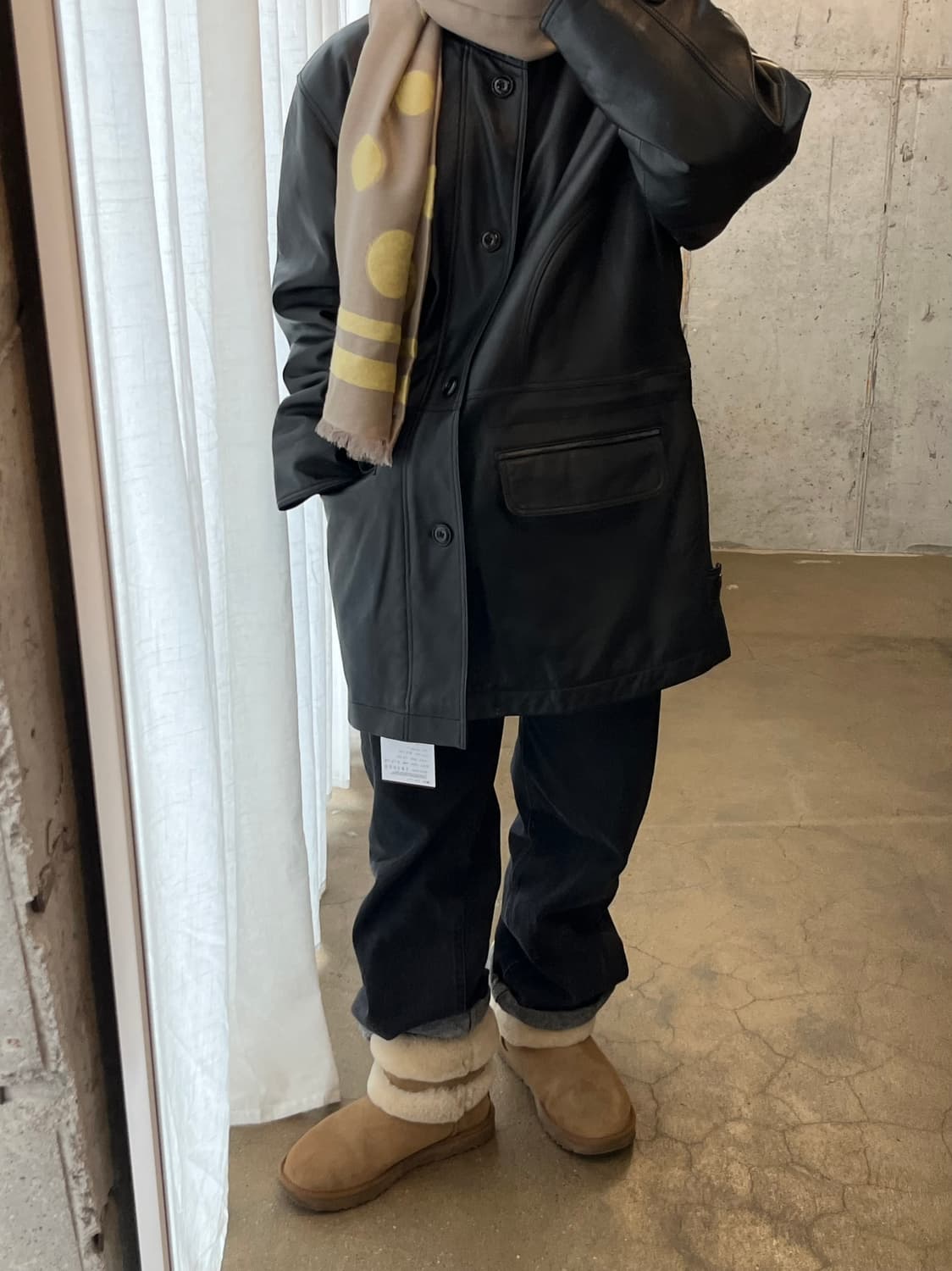 울 도트 패턴 머플러 베이지 상품이미지7