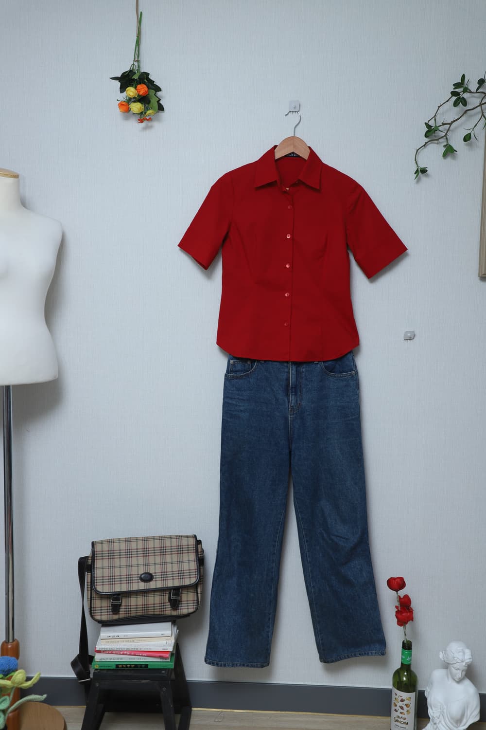 비비드 RED 하프 슬리브 셔츠 상품이미지6