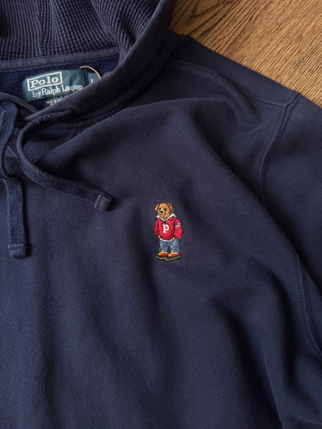 [L]폴로 랄프로렌 테디베어 로고 네이비 써멀 후드 티셔츠 상품이미지3