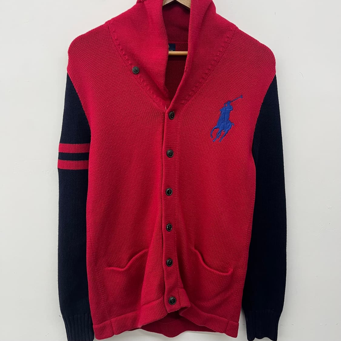 폴로 랄프로렌 빅포니 레드 네이비 가디건 니트 여/XL 상품이미지2
