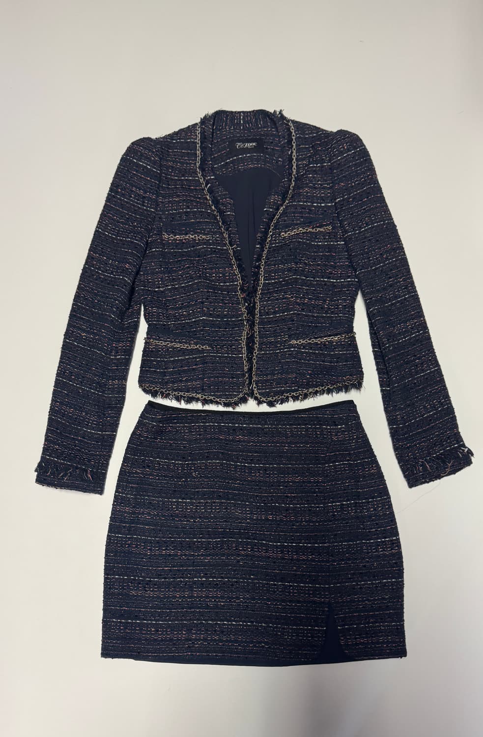 여성 주크 Zooc 체인 장식 트위드 자켓 치마 셋업 55 상품이미지1