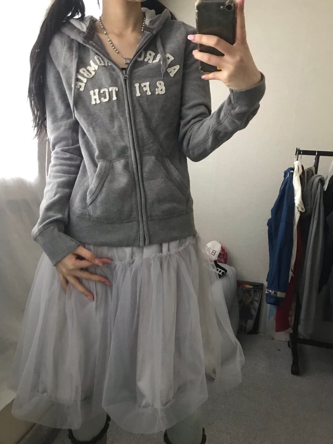 아베크롬비 그레이 딱붙핏 후드집업 상품이미지2