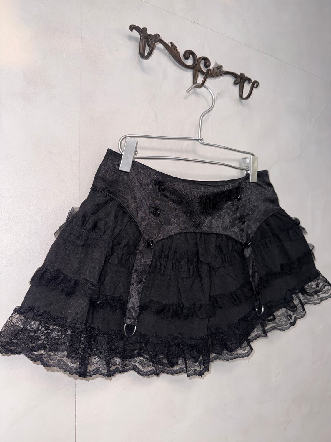 Black satin rose belted cancan skirt 상품이미지4