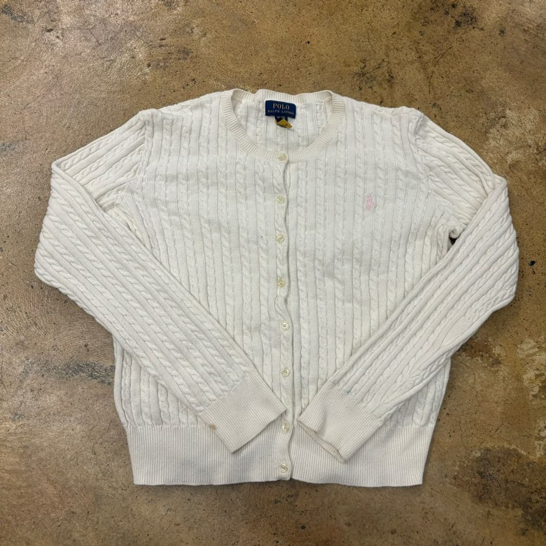 폴로 랄프로렌 흰핑 화이트 딸기우유 로고 꽈배기 니트 가디건  상품이미지2