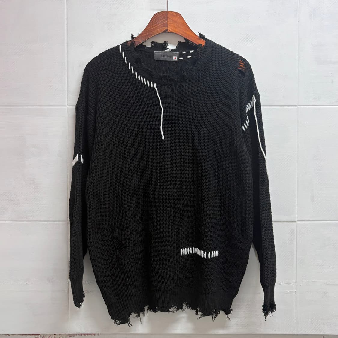 디스커버드 st 일본 그런지 히피 스티치 블랙 니트   상품이미지1