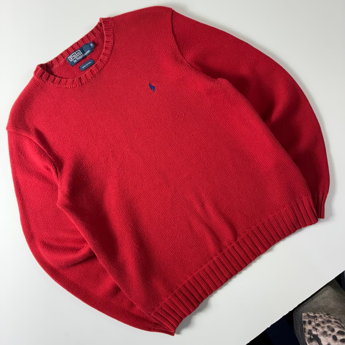 Polo  폴로 랄프로렌 90,s 자수 코튼 레드 라운드 니트  상품이미지2