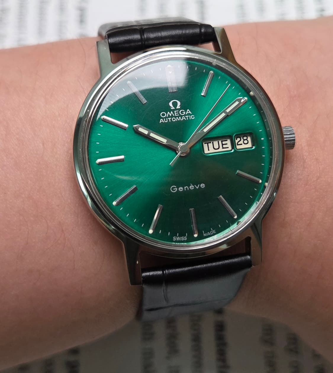 빈티지 오메가 제네브 그린썬레이 데이데이트 오토매틱 드레스워치
 상품이미지2