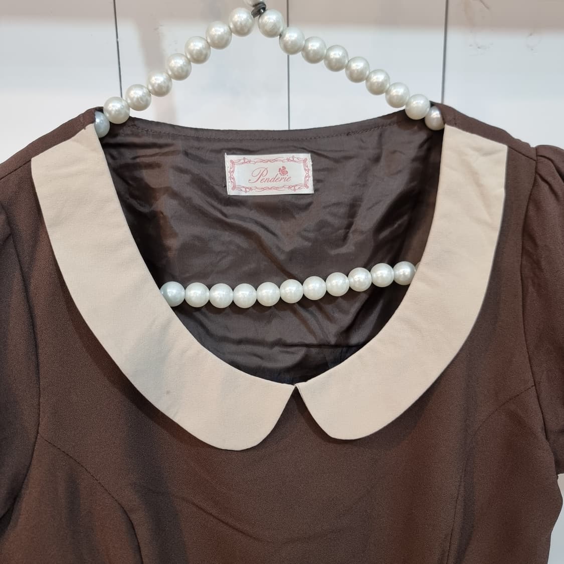 초코무드 배색 카라 리본원피스 상품이미지2