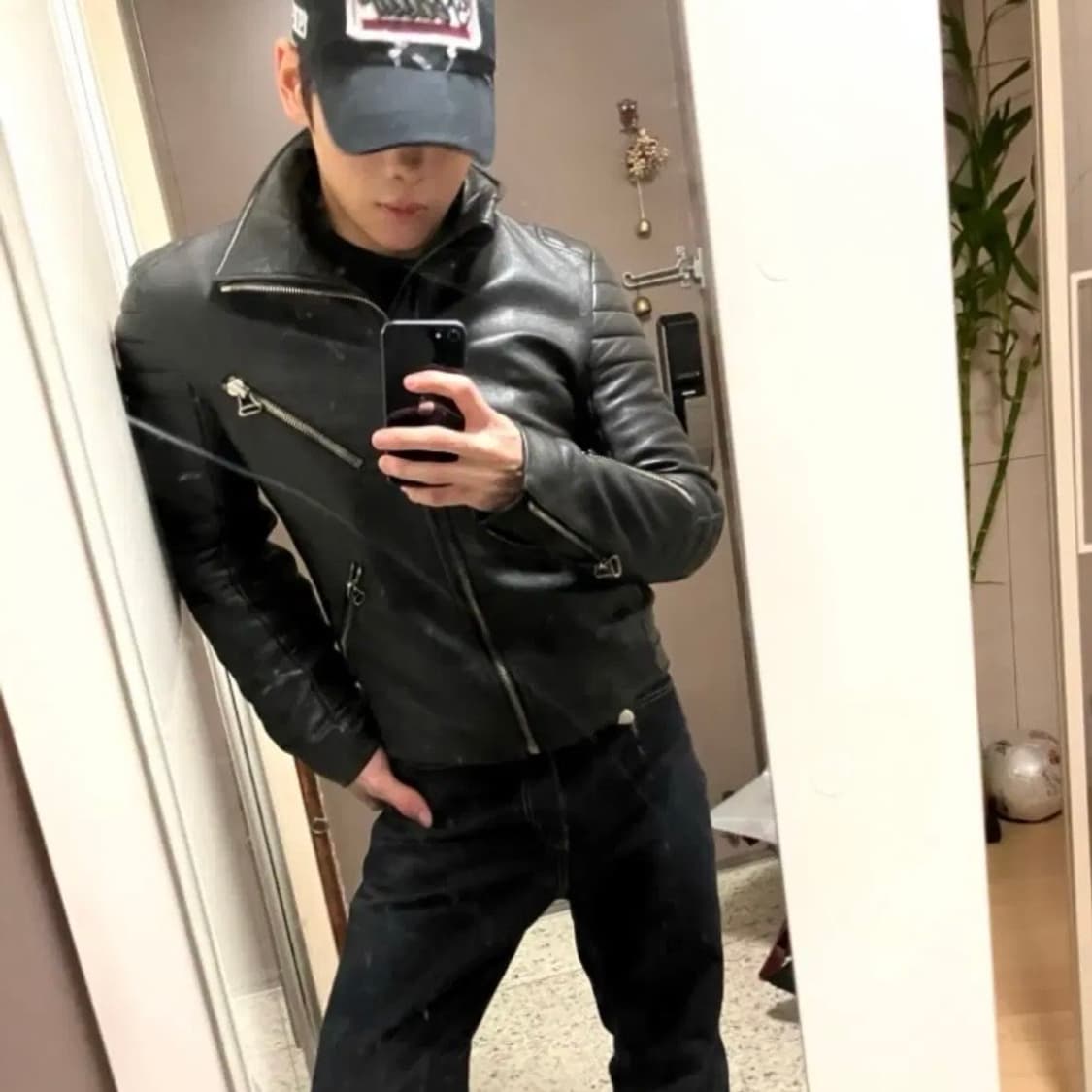 (100) 시스템옴므 램스킨 바이커 가죽자켓 상품이미지1