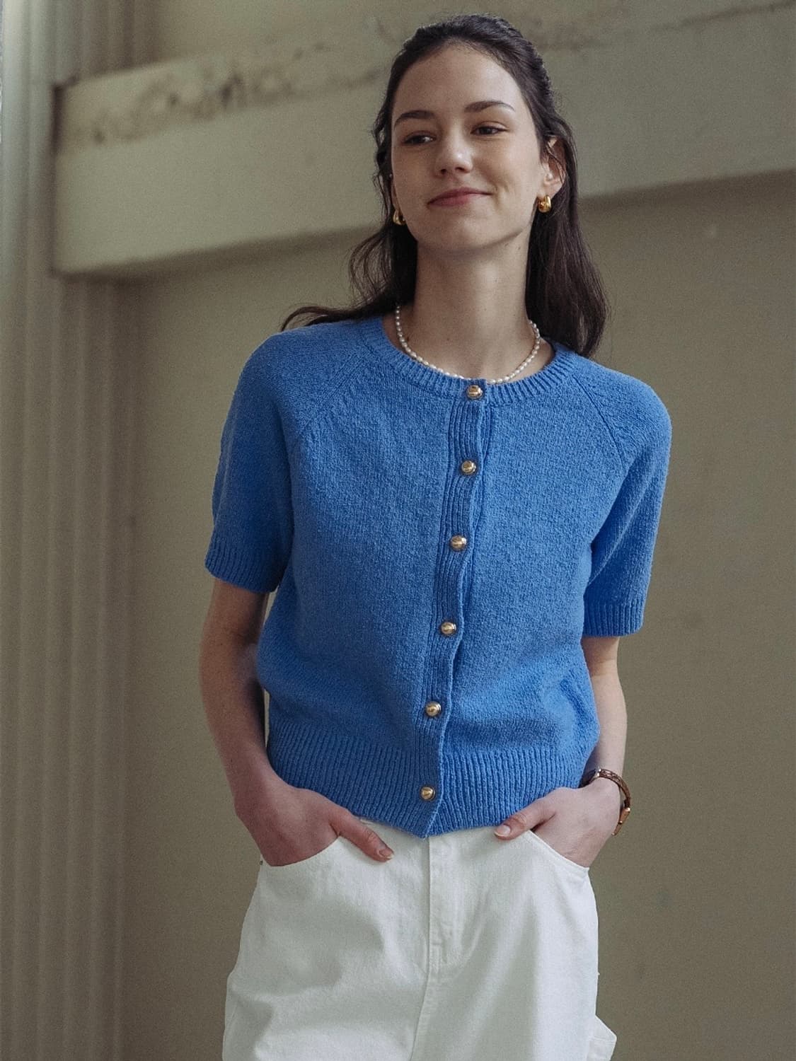 틸아이다이 로지 하프 슬리브 가디건 라운드 반팔 니트 F 상품이미지6