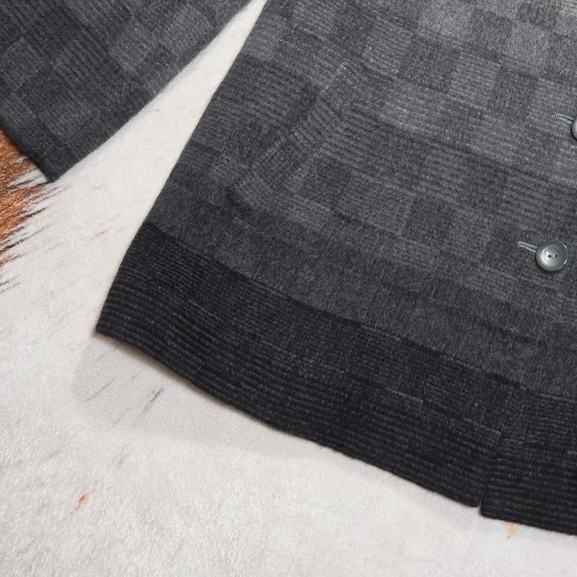 일본 빈티지 체커보드 그라데이션 앙고라 울 미디 코트 상품이미지3