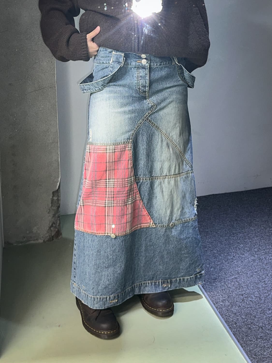 vintage denim maxi suspender skirt 상품이미지3
