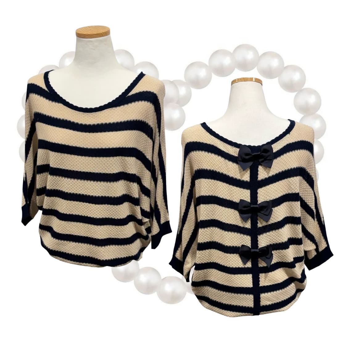 일본 빈티지 리본 포인트 크로셰 가오리핏 니트 탑 갸루 상품이미지1