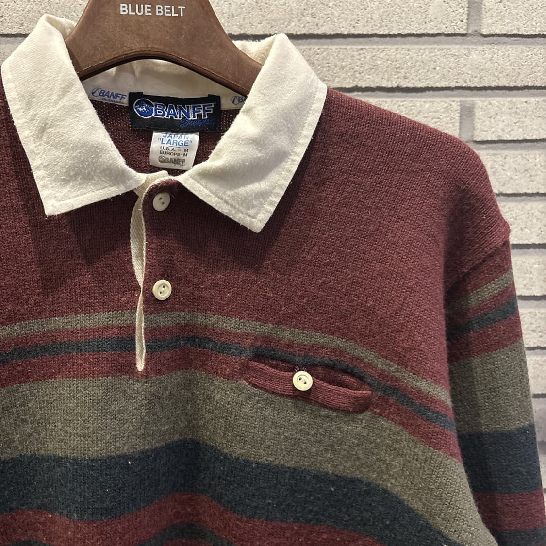 BANFF 밴프 멀티 스트라이프 카라 니트 어스톤 포켓 디테일 딥버건디 상품이미지6