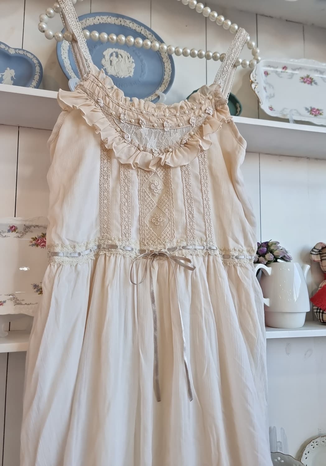 아이보리 레이스 롱 원피스 빈티지 스타일 상품이미지3