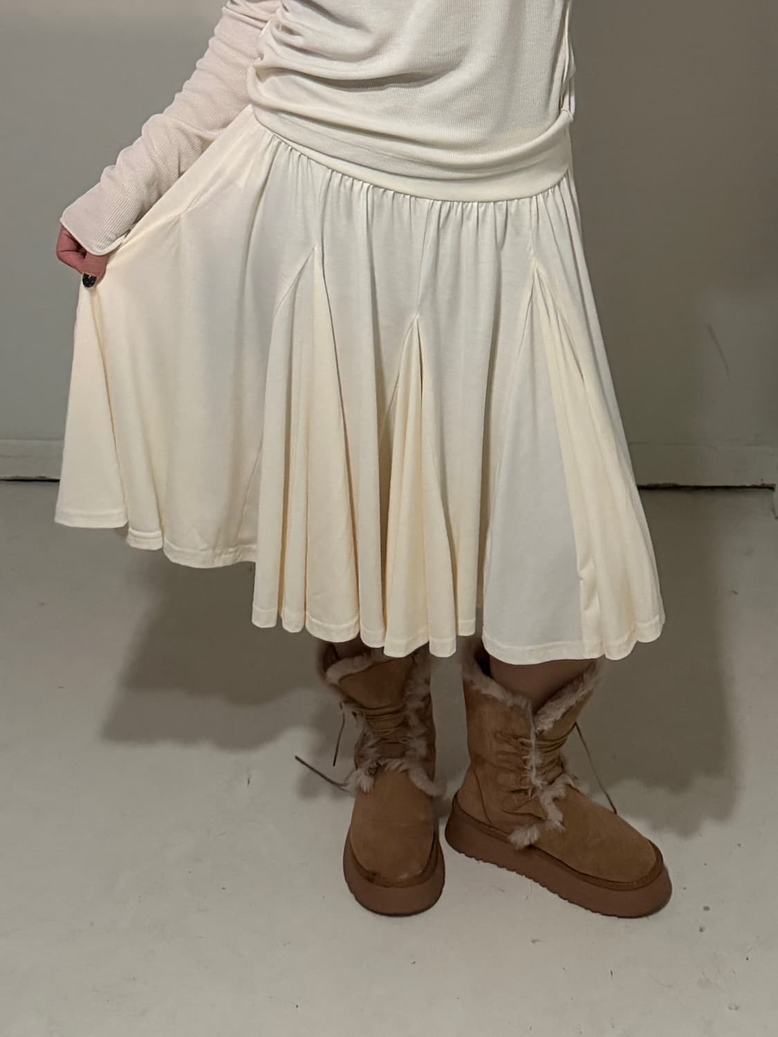 일본빈티지 크림 드롭 플레어 스커트 상품이미지1