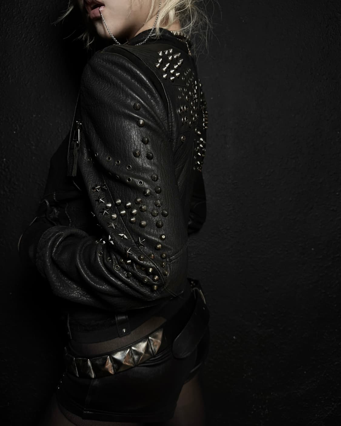 Black Studded Leather Bomber 상품이미지2