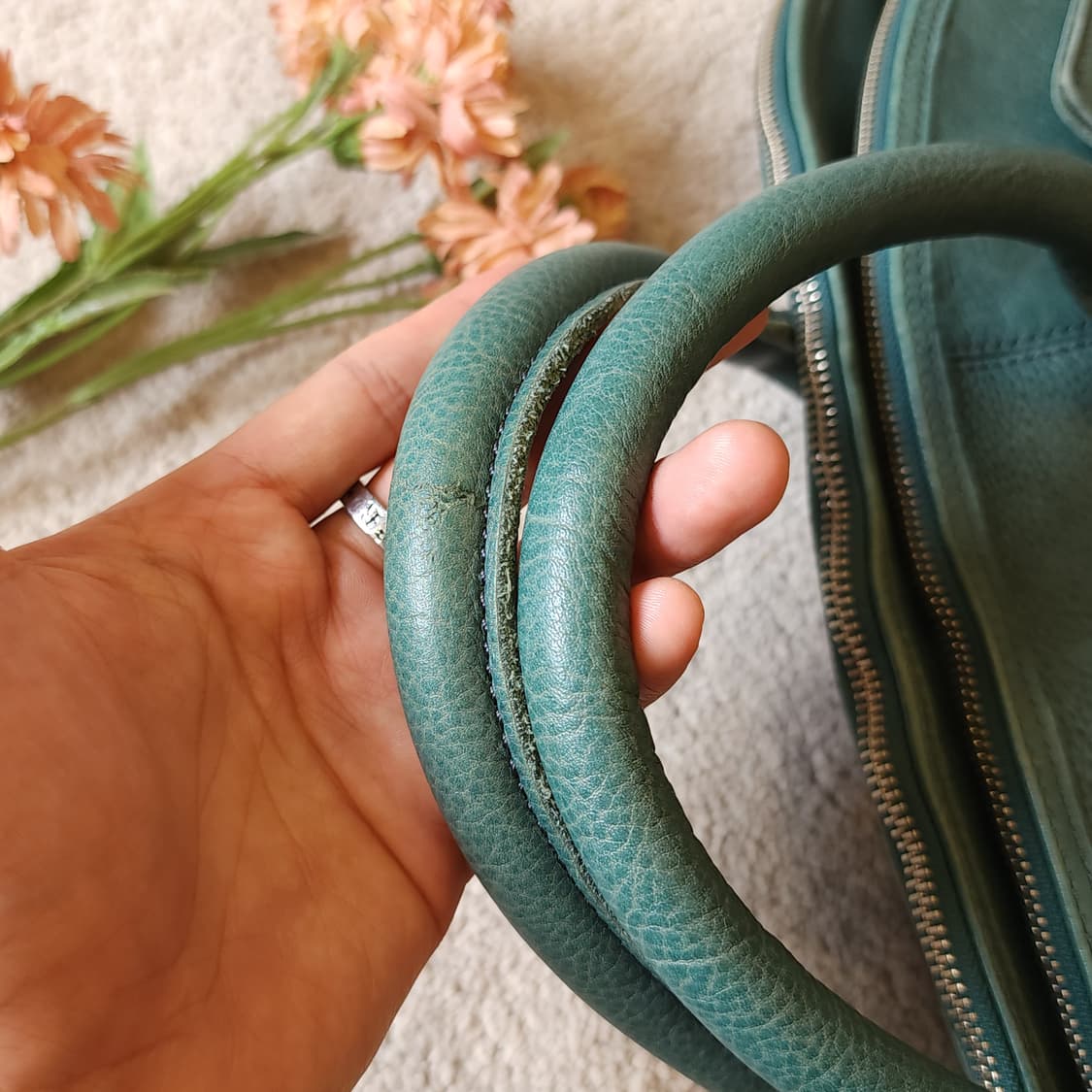 써로우 브레이스 에메랄드 레더 핸드메이드 트레블 보스턴 백 상품이미지8