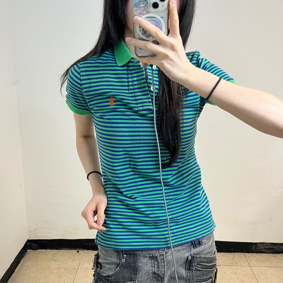 Polo green stripe collar T-shirts 상품이미지3