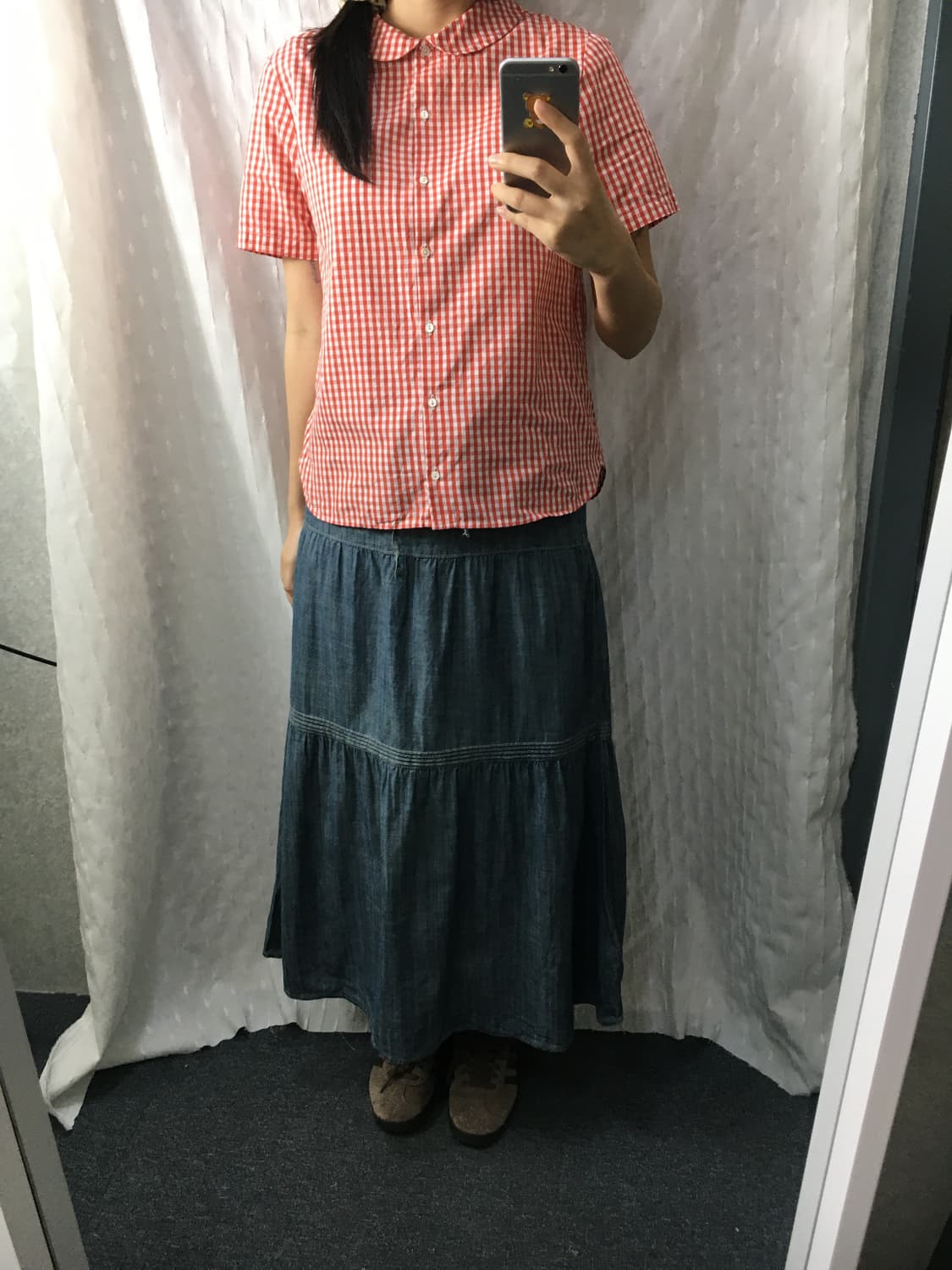 데님 코튼 미디 스커트 상품이미지2