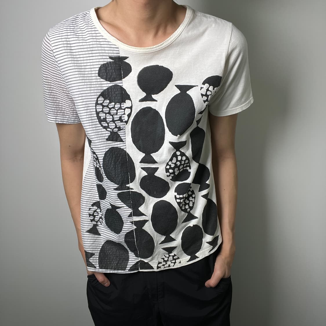 요지 야마모토 Y's for living 비대칭 패치워크 반팔 티셔츠 상품이미지1