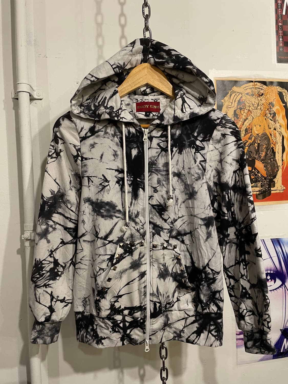 body line 바디라인 스터드 크랙 후드집업 펑크 상품이미지3