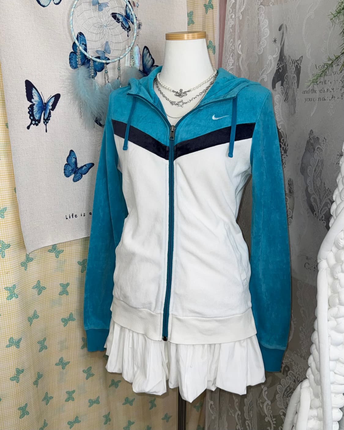 나이키 화이트 & 블루 테리 후드 집업 상품이미지7